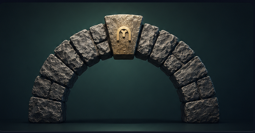 A stone arch with the keystone at its crown
